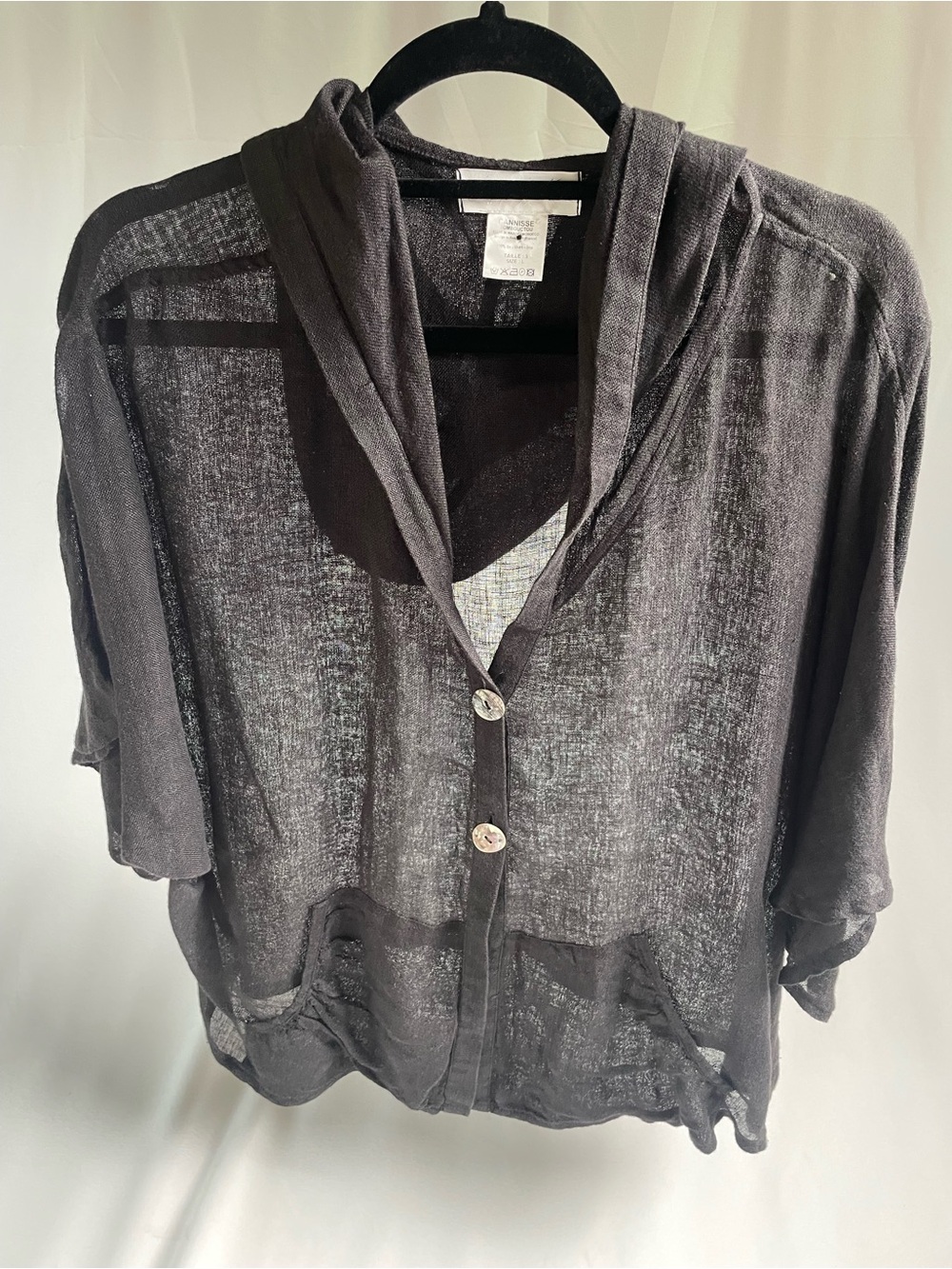 Cannisse France 100% Linen Sheer Hooded Crop Cardigan Top – Lagenlook, Size L